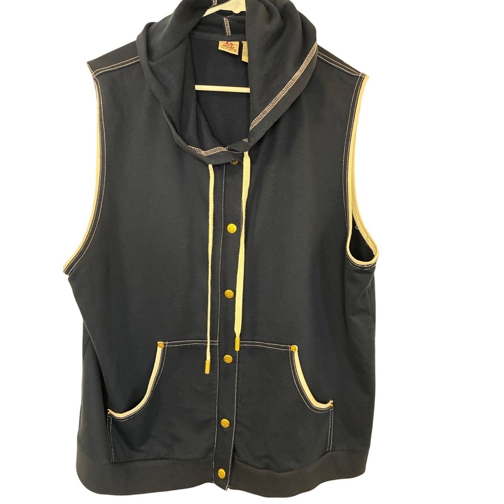 Vintage K Wear by Koret Navy Blue Hooded Sleeveless Sweatshirt Vest Gold Star XL